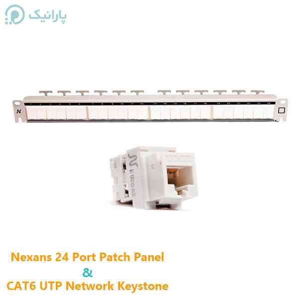 پچ پنل 24 پورت به همراه کیستون شبکه Cat6 UTP نگزنس