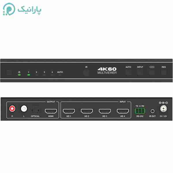 سوئیچ کواد 4 کانال HDMI v2.0 بدون وقفه کیفیت 4K + خروجی صدا +ریموت/RS232 فرانت